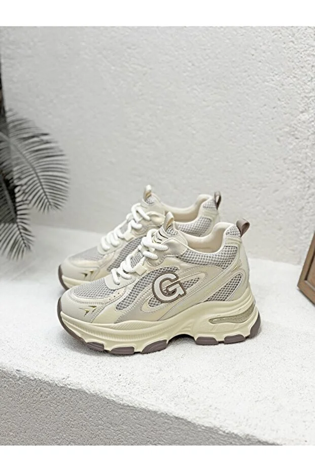 Guja 26y323 Kadın Kalın Taban Simli Sneaker Ayakkabı Bej
