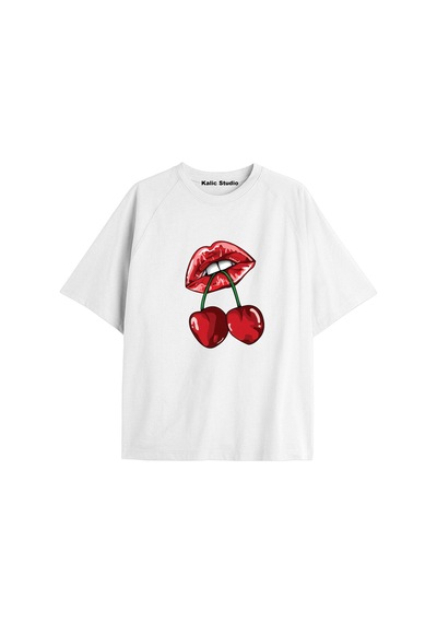 Kalic Studio Y2k Vintage Cherry Baskılı Siyah T-shirt Kod 65 Beyaz-65