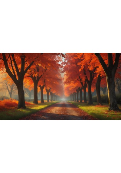 Doğa Ve Manzara Yatay Sonbahar Ağaçlar Güneş Işığı 02 Çerçevesiz 90x60cm Pvc Tablo