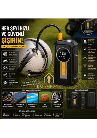 Kalemhane 1000a Akü Takviye Ve Hava Pompası 8000mah Powerbank