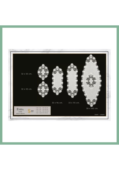 Bşkvirgo Krem-krem Evita Model 5 Parça Keten Dantelli Masa Örtüsü Runner Seti Modern Salon Takımı Bsk2026