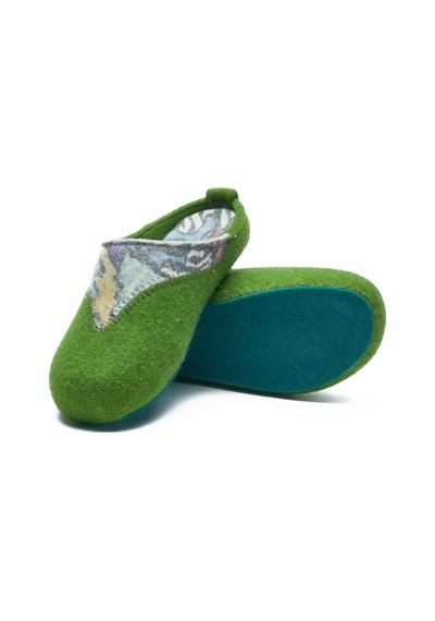 Comfortfusse Pinesh - Kadın Ortopedik Yün Keçe Sabo Ev Terliği Yeşil Yün
