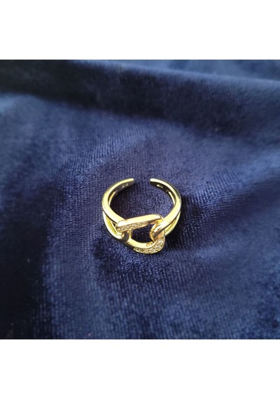 Taşlı Kalın Düğüm Kadın Çelik Yüzük Gold