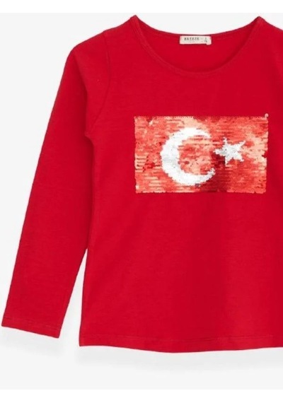 Breeze Çocuk Oynar Pullu Pamuklu Uzun Kollu T-shirt-14704 KIrmızı