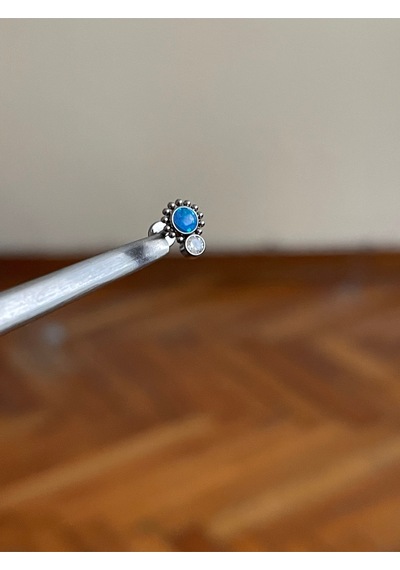 %100 G23 Titanyum Güneş Mavi Opal Zirkon Altın Titanyum 6x1.2mm Labret Piercing Çok Renkli
