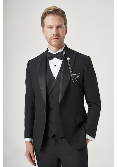 İmza Siyah 6 Drop Slim Fit Esnek Yelekli Damatlık 1001260393