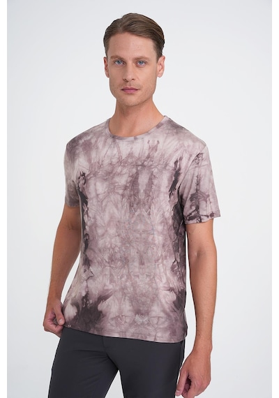 Efor Comfort Fit Bisiklet Yaka Batik Desen Kısa Kol Bej Tişört Ts 914 Bej