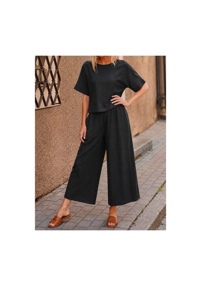 Butik İstanbul Kadın Kısa Kollu Kayık Yakalı Bluz Ve Pantolon Ikili Takım Siyah
