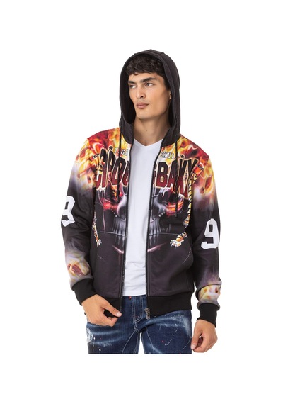 Cipo & Baxx Cl546 Kurukafa Ve Alev Baskılı Erkek Zip Sweatshirt 001