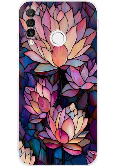 Printify Huawei P30 Lite İle Uyumlu Vitray Sessiz Lotus Tasarımlı Şeffaf Silikon Kılıf Şeffaf
