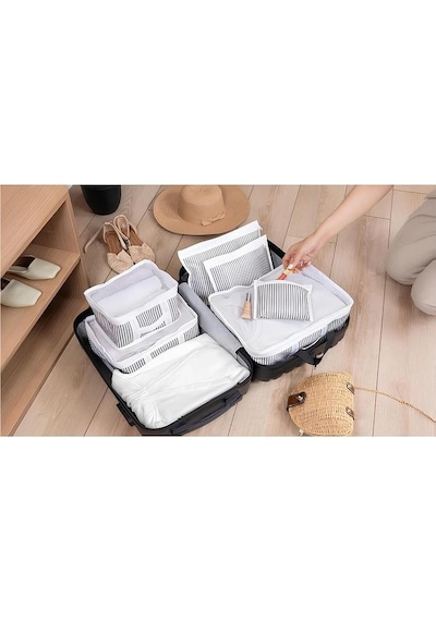 3 Set 6'lı Valiz Düzenleyici Set - Çizgili Gri
