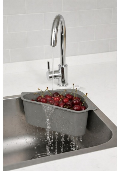 Sas Haus Vantuzlu Üçgen Lavabo Süzgeci Mutfak Evye Köşe Süzgeci Gri Gri