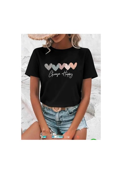 Medinenur Chooce Baskılı Basic T-shirt Siyah