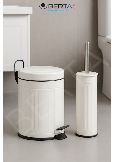 Vintage Banyo Seti Beyaz Çöp Kovası 5lt Tuvalet Fırçası Lüks Model - Mini Boy Çöp Poşeti Hediyelidir Beyaz