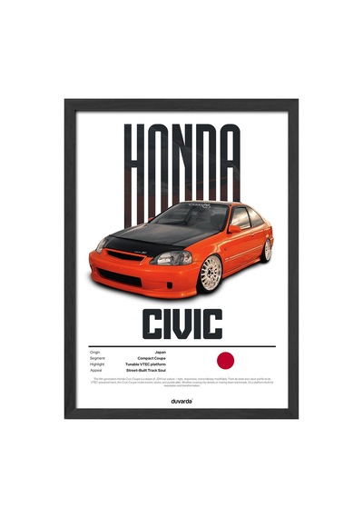 Honda Civic Araba Siyah Ahşap Çerçeveli Poster, Dekoratif Duvar Tablosu