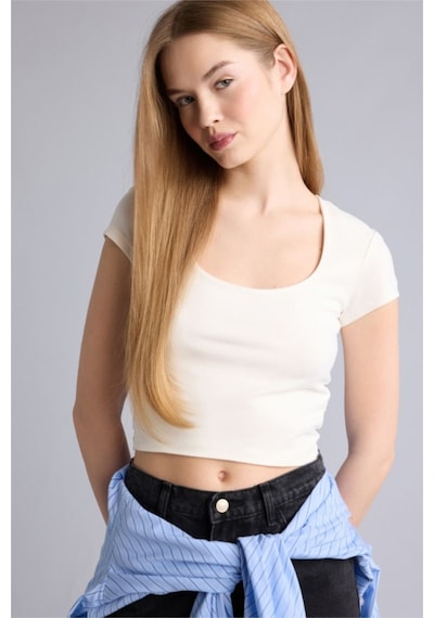 Defacto Crop Beyaz Kadın T-shirt H1560ax/wt32