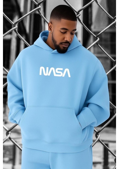 Benroma 3 İplik Penye Nasa Baskılı Büyük Beden Sweatshırt Bebe Mavisi