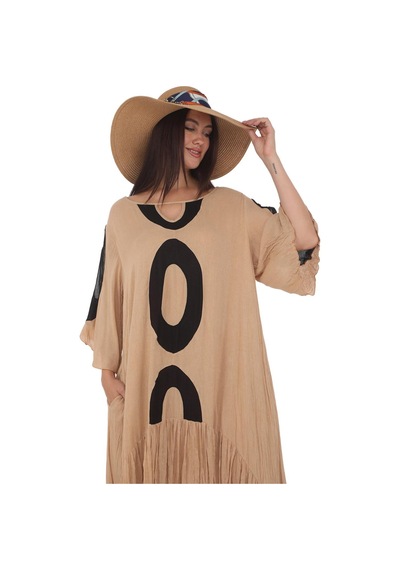 Bohem Stil Omuz Dekolteli Şık Dökümlü Elbise Camel Bohem Stil Omuz Dekolteli Şık Dökümlü Elbise Camel