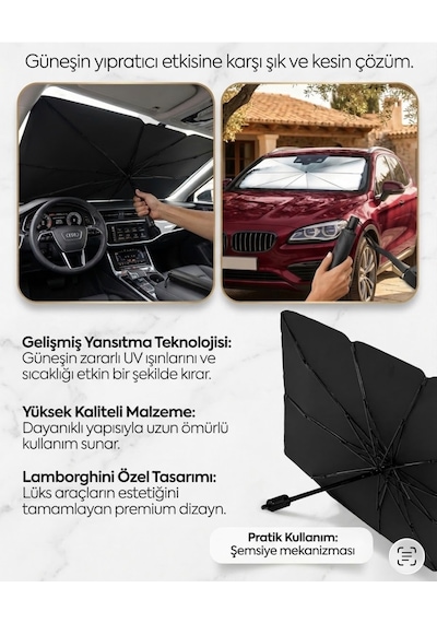 Araba Güneş Gölge Koruyucu Yenilenmiş Yansıtma Teknoloji Şemsiye Oto Ön Cam Güneşlik Araç Şemsiyesi 140cmx79cm