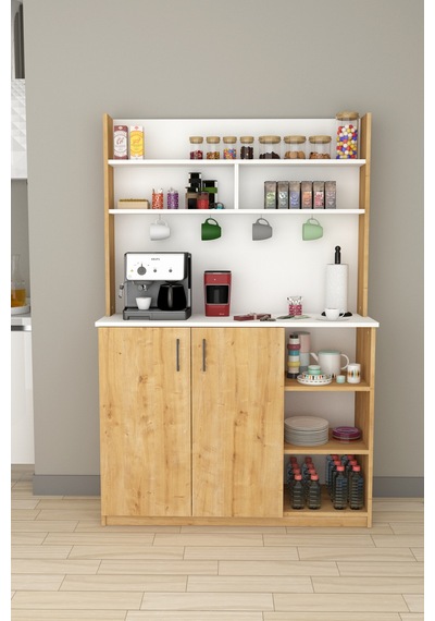 Asra Trend Kahve Köşesi KAHVE02 %100 MDF Çok Amaçlı Mutfak Dolabı Beyaz - Safir Meşe Asra Trend Kahve Köşesi KAHVE02 %100 MDF Çok Amaçlı Mutfak Dolabı Beyaz - Safir Meşe