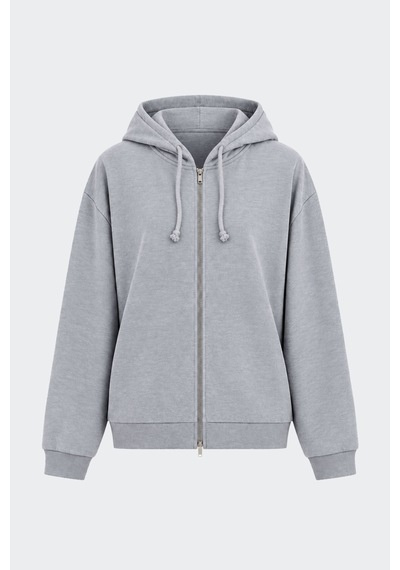 Suud Collection Gri Lena Fermuarlı Kapüşonlu Sweatshirt