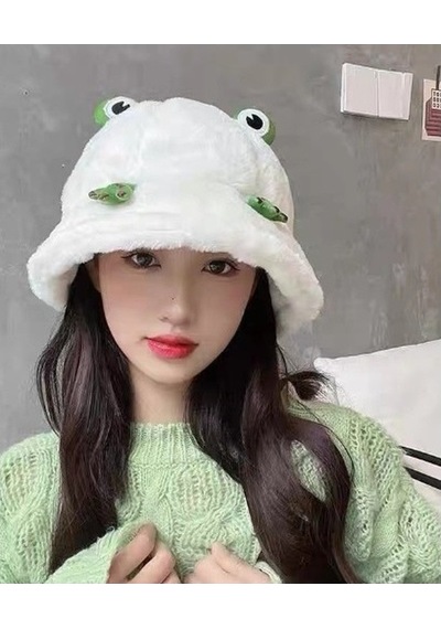 Sevimli Kurbağa Kawaii Polar Balıkçı Şapka Beyaz