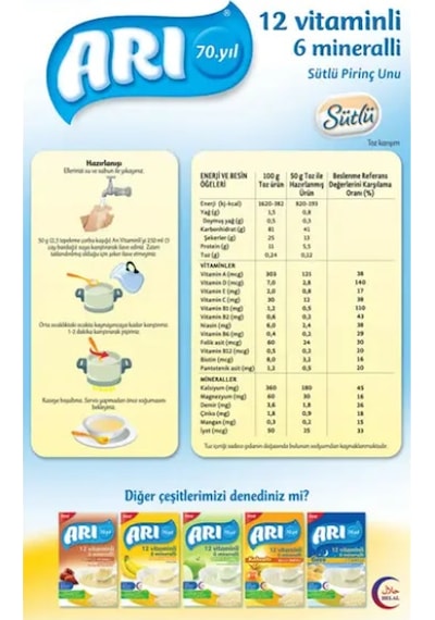 Arı 12 Vitaminli 6 Mineralli Sütlü 6+ Ay Pirinç Unu 250 G