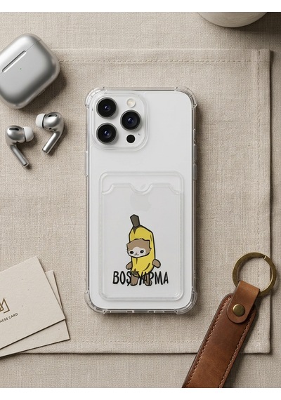 Hepsi Apple İphone Uyumlu 14 Pro Max Boş Yapma Muz Detaylı Kart Bölmeli Şeffaf Telefon Kılıfı Najmaddin Çok Renkli