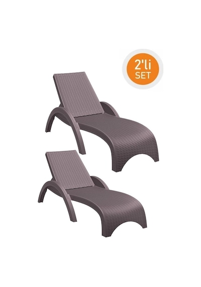 Omnipazar Trk-860 Siesta Fiji Rattan Desenli Ayarlanabilir Lüks Şezlong Kahverengi 2'li Set Kahverengi