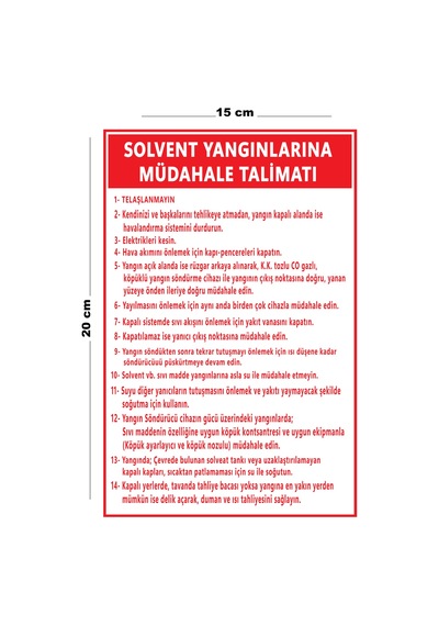 Lucena Metal Solvent Yangınlarına Müdahale Talimatı 15 Cm X 20 Cm Uyarı Levhası Yönlendirme Tabelası