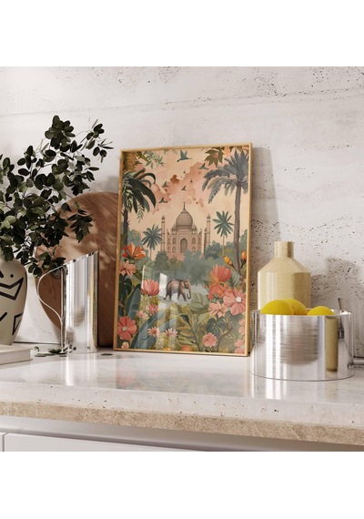 Tac Mahal Duvar Sanatı Baskısı Egzotik Çiçekli Fil Posteri Hint Mimarisi Dekorasyonu Boho Orman Tarzı Çerçevesiz Romantik Seyahat Baskısı