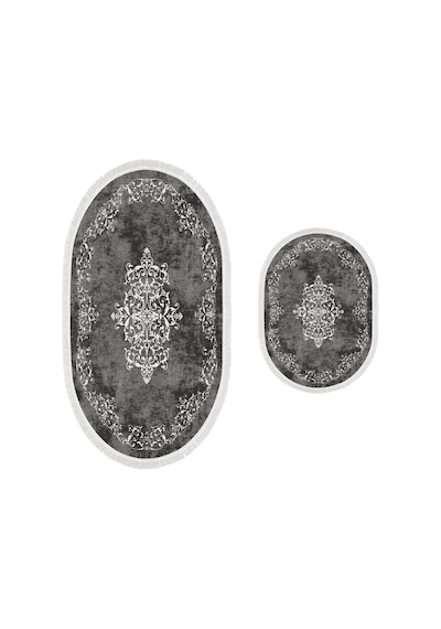 Alanur Trend Kaymaz Taban Oval Saçaklı Dijital Banyo Takımı Koyu Gri