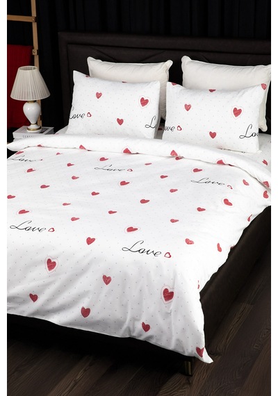 Royal Love Lastikli Çarşaflı Çift Kişilik Nevresim Takımı - Beyaz Beyaz