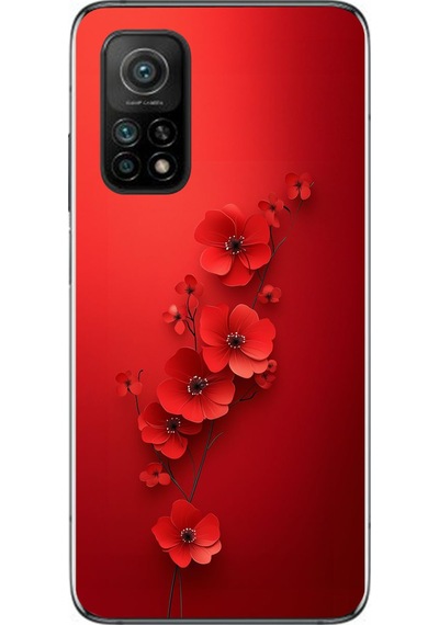 Xiaomi Mi 10 T Uyumlu Kırmızı Kardelenler Baskılı Silikon Kılıf Renkli