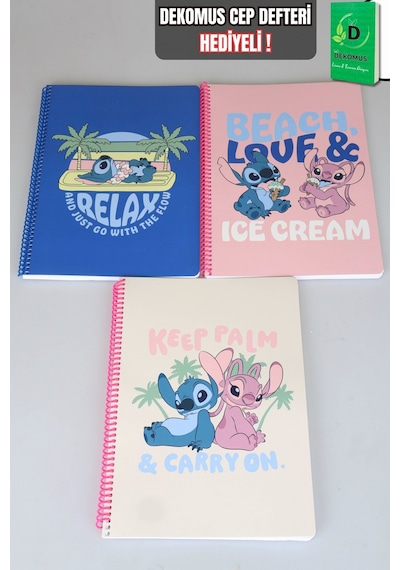 X Dekomus Lisanslı Lilo & Stitch Summer Vibes Collection "tekli" A4 80 Yaprak Kareli Defter "dekomus Cep Defteri Hediyeli" Altın