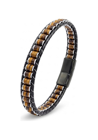 Moncuk Design Kaplan Gözü & Hematit Çelik Örgülü Deri Bileklik 33512b22d1 Kahverengi