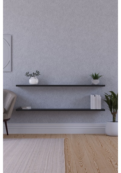 Yankı-BYEG 100 cm 2li Mat Siyah Mdf Duvar Rafı Gizli Bağlantı Kitaplık