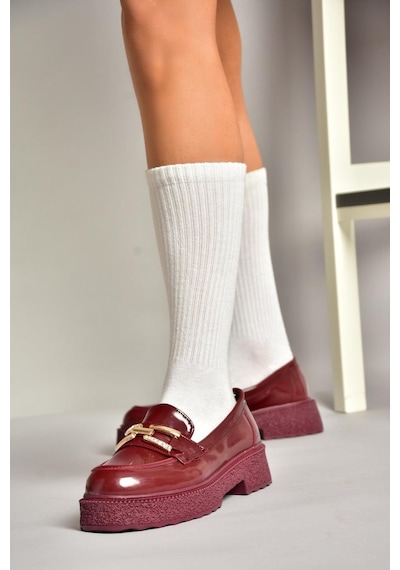 Fox Shoes T996198408 Bordo Rugan Kalın Tabanlı Makosen Kadın Ayakkabı Bordo-rugan Bordo