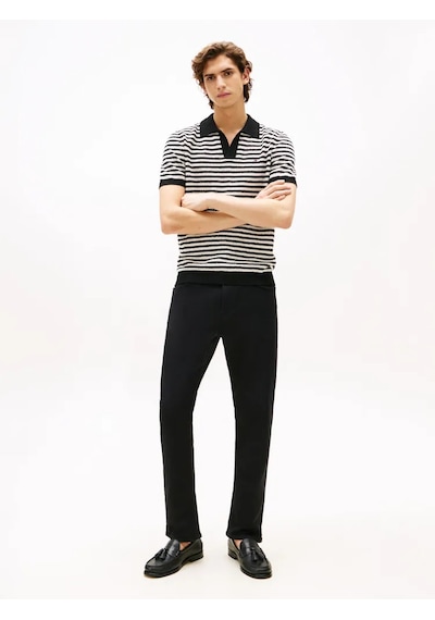Tommy Hilfiger Örgü Dokulu Keten İplik Dokuma Polo T-shirt Siyah