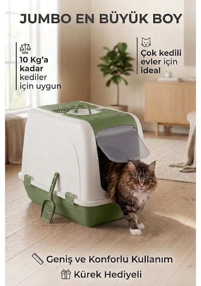 Flex Jumbo Boy Kedi Tuvaleti, 46x66x52 Cm, Filtreli Ve Kum Küreği Hediyeli - Vn11102