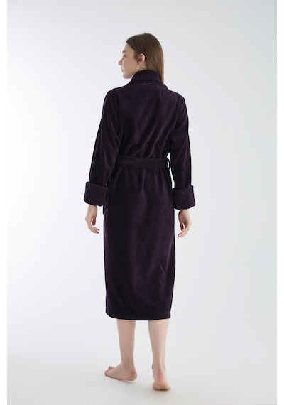 Yaka Fitilli Triga Bambu Cotton Bayan Bornozu Mor