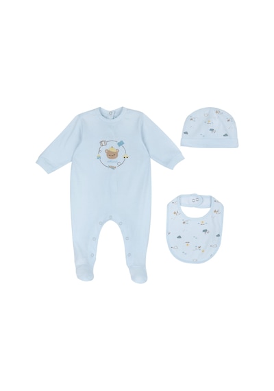 Chicco Kız Bebek Tulum, Şapka Ve Önlük Hediye Seti 09102093000000 000021 Mavi