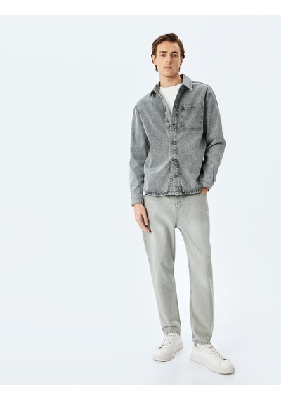 Koton Pamuklu Cep Detaylı Loose Fit Jean Pantolon Gri 5sam40067ıd Gri