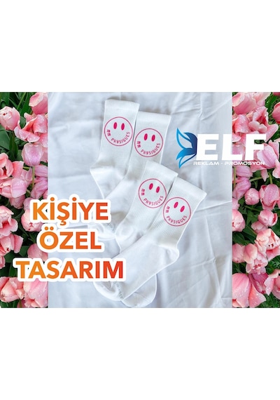 Elf Reklam Kişiye Özel Logolu Çorap Beyaz