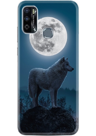 Infinix Hot 10 Play Kılıf Resimli Desenli Silikon Platinium Series Moon Wolf 1820