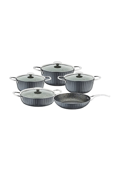 Colonna - 3517 - 9 Parça, Bio Granit, Sağlıklı, Tencere, Tava Seti Antrasit, Platin Detay Antrasit
