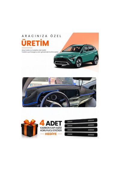 Hyundai Bayon 2021-2026 Uyumlu Torpido Koruma Örtüsü Oto Kılıfı - Siyah Mavi