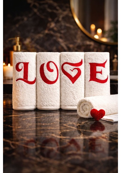 Veramoni Love 4'lü Nakışlı Havlu Seti Pamuklu - Beyaz