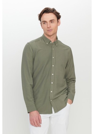 AC&Co / Altınyıldız Classics Erkek Hakı Slim Fit Dar Kesim Düğmeli Yaka Armürlü Gofre Desenli Gömlek Haki AC&Co / Altınyıldız Classics Erkek Hakı Slim Fit Dar Kesim Düğmeli Yaka Armürlü Gofre Desenli Gömlek Haki