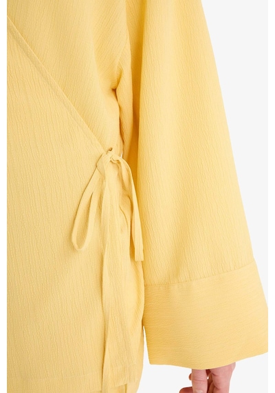 Defacto Relax Fit 2li Takım Gofre Dokulu Uzun Kollu Kimono Pantolon F4095ax25smyl272 Sarı